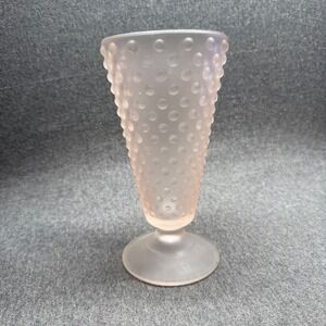 Vintage Frosted Satin Glass Hobnail Vase Footed Bud Vase Art Glass